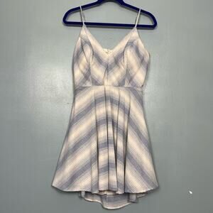 Altar’d State Chambray Fit & Flare Open Back Mini Dress Ivory Blue Women’s Large